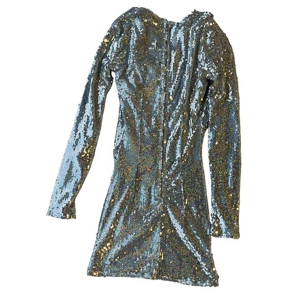 PrettyLittleThing Sequin Bodycon Mini Going Out Dress XS Futuristic Club Silver - Picture 6 of 10